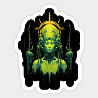 Cyberpunk Alien Queen: Retro-Futuristic Goddess in Polished Metamorphosis Sticker